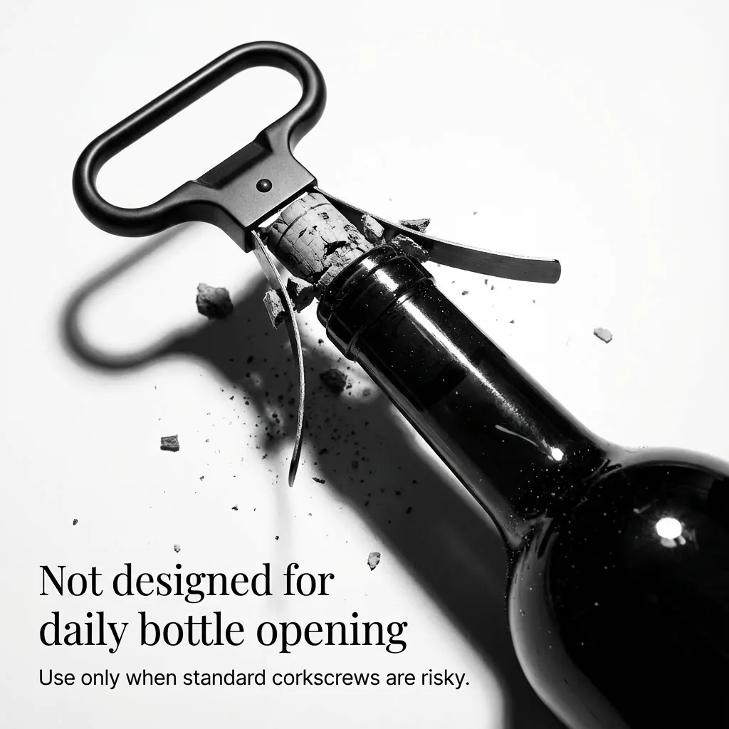 Ah-So wine opener cork extraction - not designed for daily bottle opening, use when standard corkscrews are risky