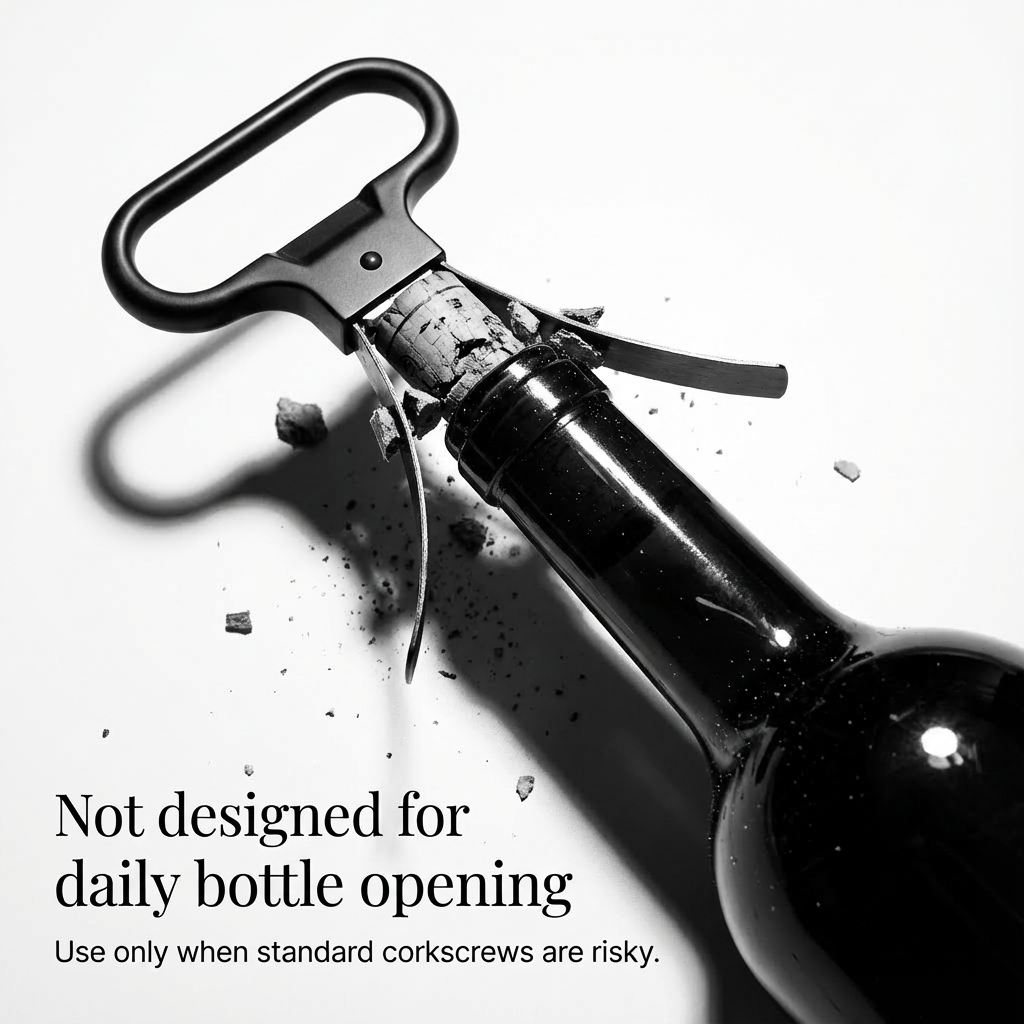 Ah-So wine opener cork extraction - not designed for daily bottle opening, use when standard corkscrews are risky