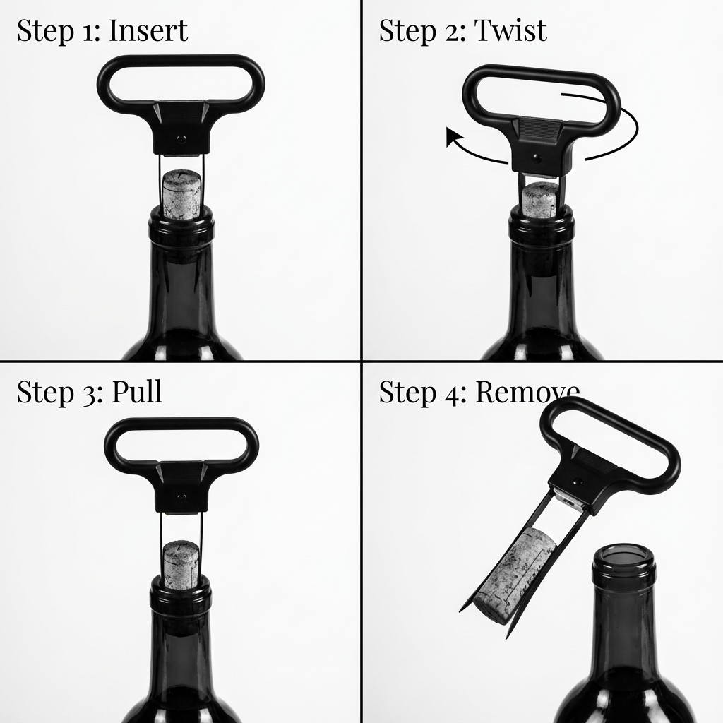 Step-by-step guide how to use an Ah-So two-prong wine opener to extract fragile corks